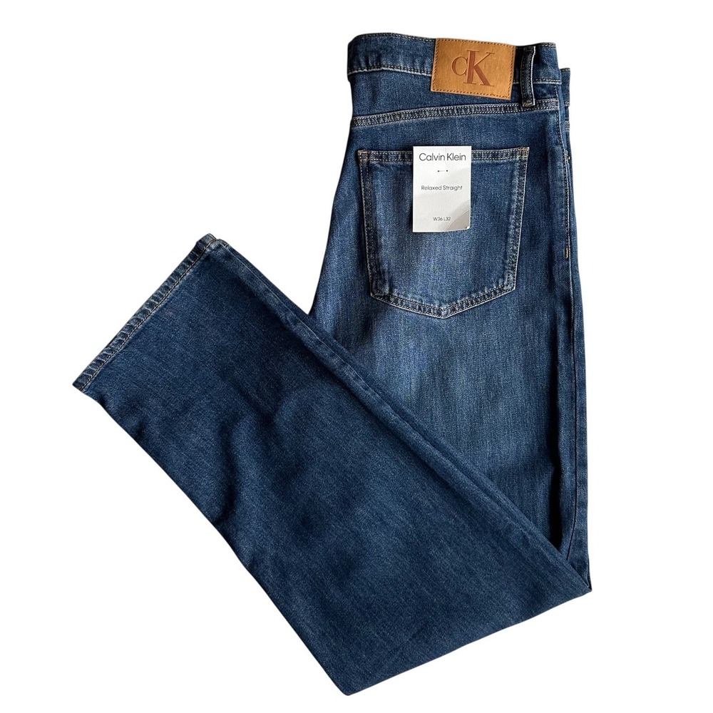 Calvin Klein Jeans Mens Size 36x32 Relaxed Straight Stretch Faded Blue Denim